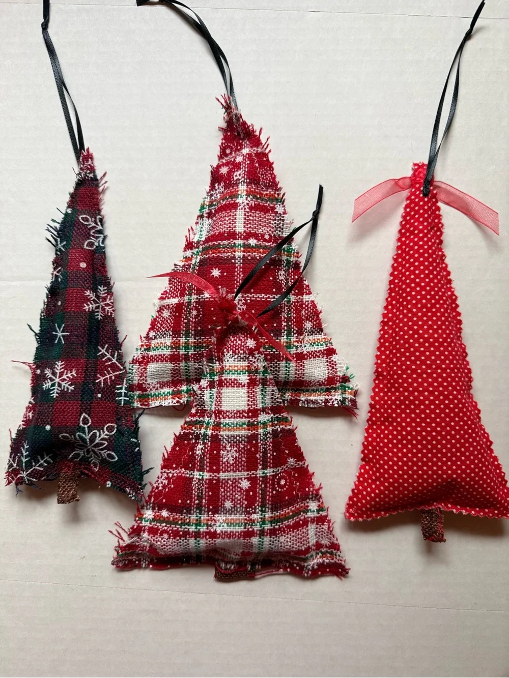 NEW 4 Ornaments Farmhouse Fabric Tree Handmade